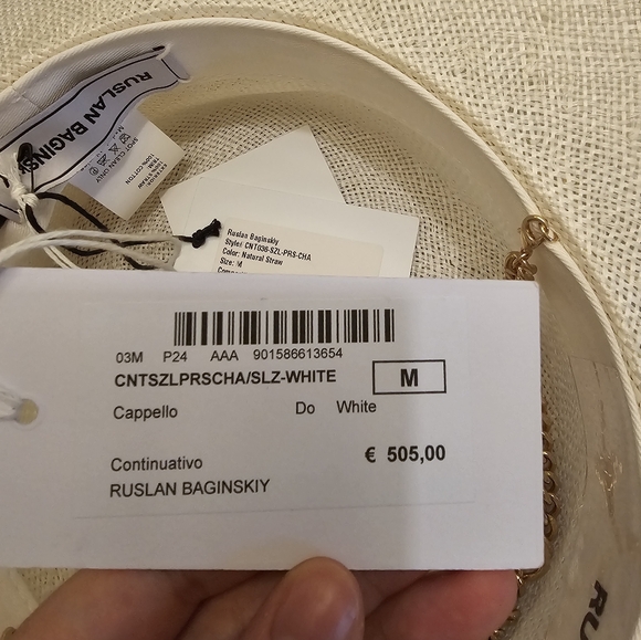 NWT Ruslan Baginskiy Chain Strap Straw Embroidered Logo Boater Hat size M - Picture 4 of 9